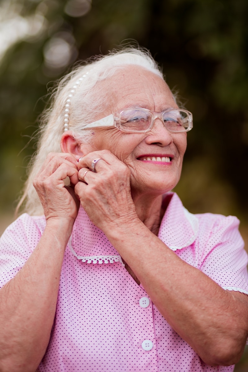 A smiling senior client